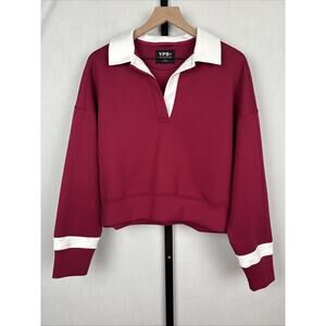 NEW YPB Abercrombie & Fitch Women’s Small Dark Red White neoKnit Polo Sweatshirt